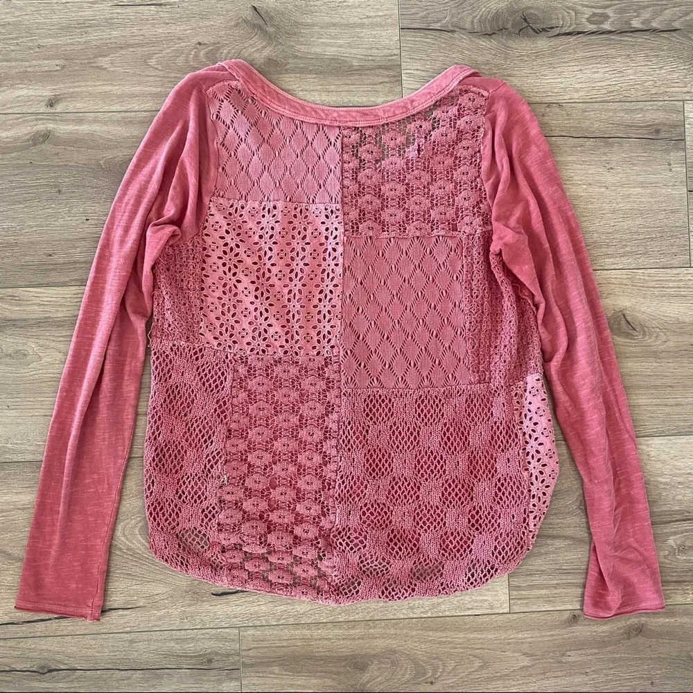 free people sheer crochet back long sleeve shirt